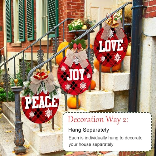 Christmas Hanging Sign Decor - Rustic Burlap Peace Joy Love Wall Plaque - 12 Inch