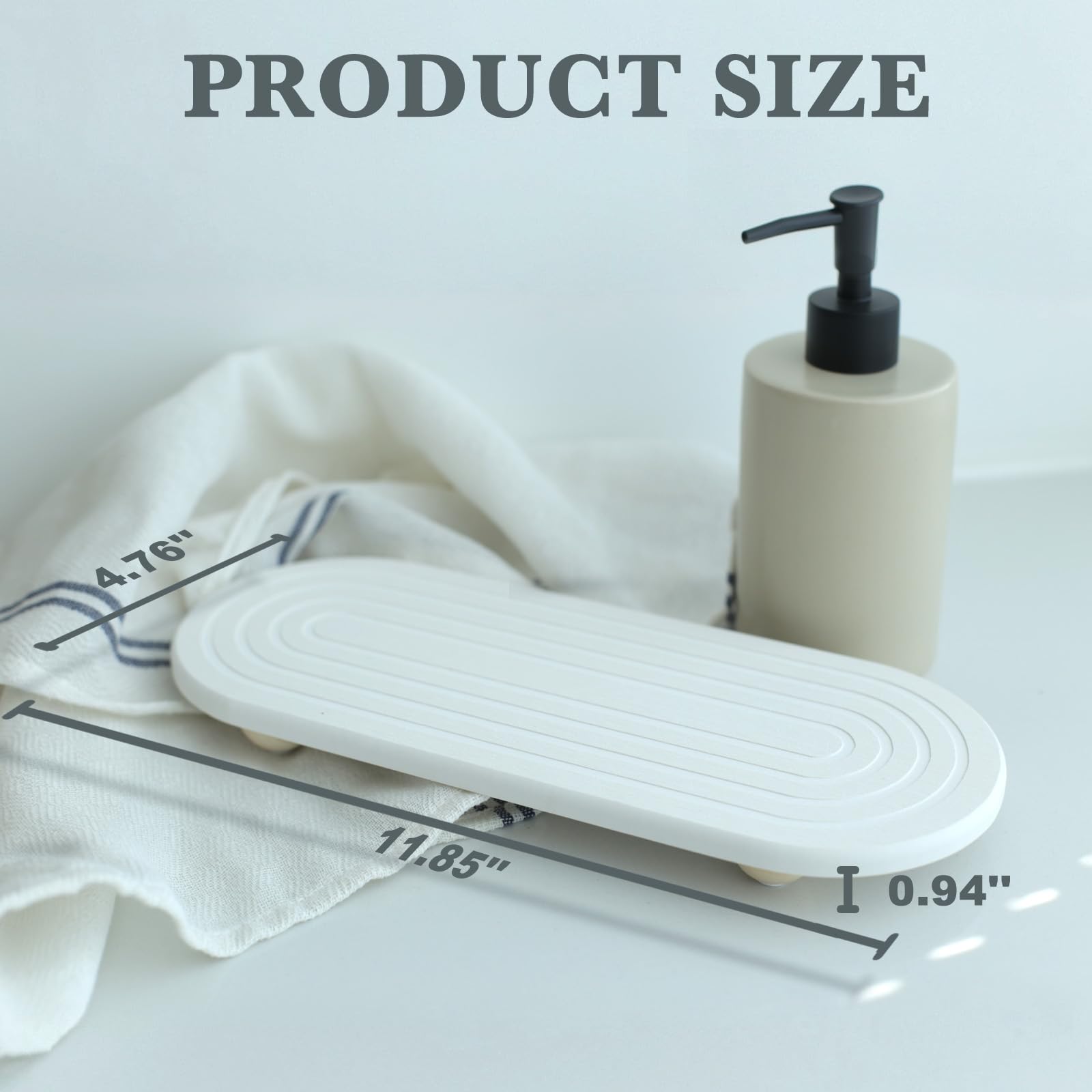 RIOMZY Instant Dry Sink Caddy Organizer – Water Absorbing Stone Tray for Kitchen Bathroom Countertop, Fast Drying Sink Caddy (with Wooden Feet and Natural Loofah, White)