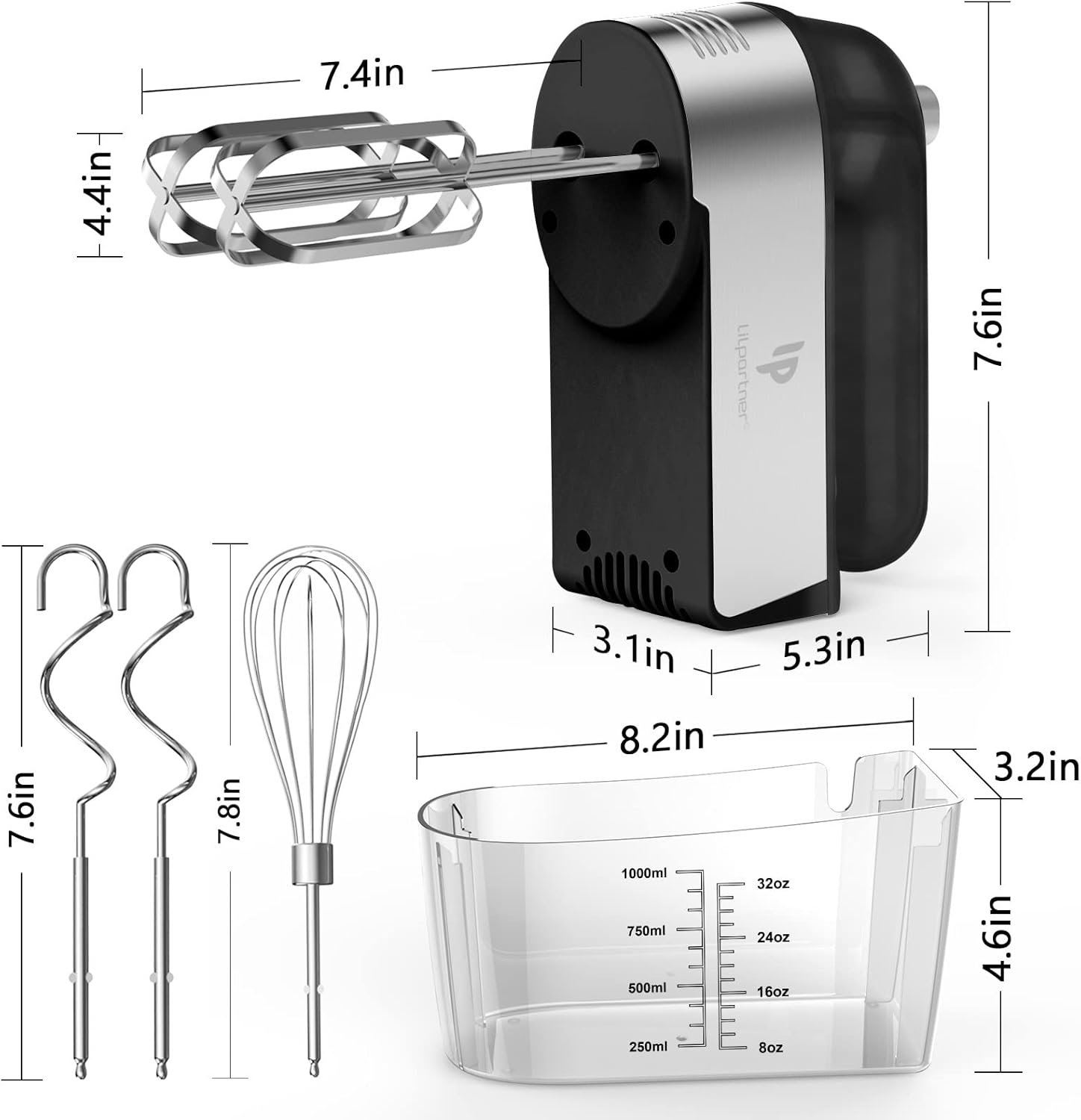 **Regine Switzerland Electric Hand Mixer - 450W with Turbo Boost & 5 Speed Settings | Includes Scale Cup & Accessories - Black**