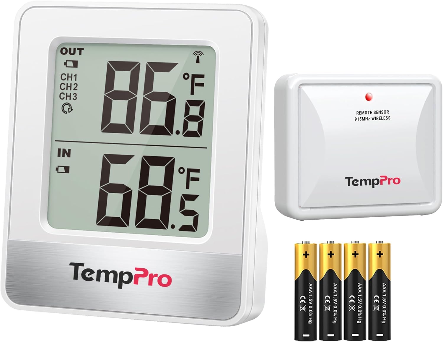 TempPro Wireless Indoor Outdoor Thermometer - 500FT Range Temperature Sensor for Greenhouse, Patio & Home