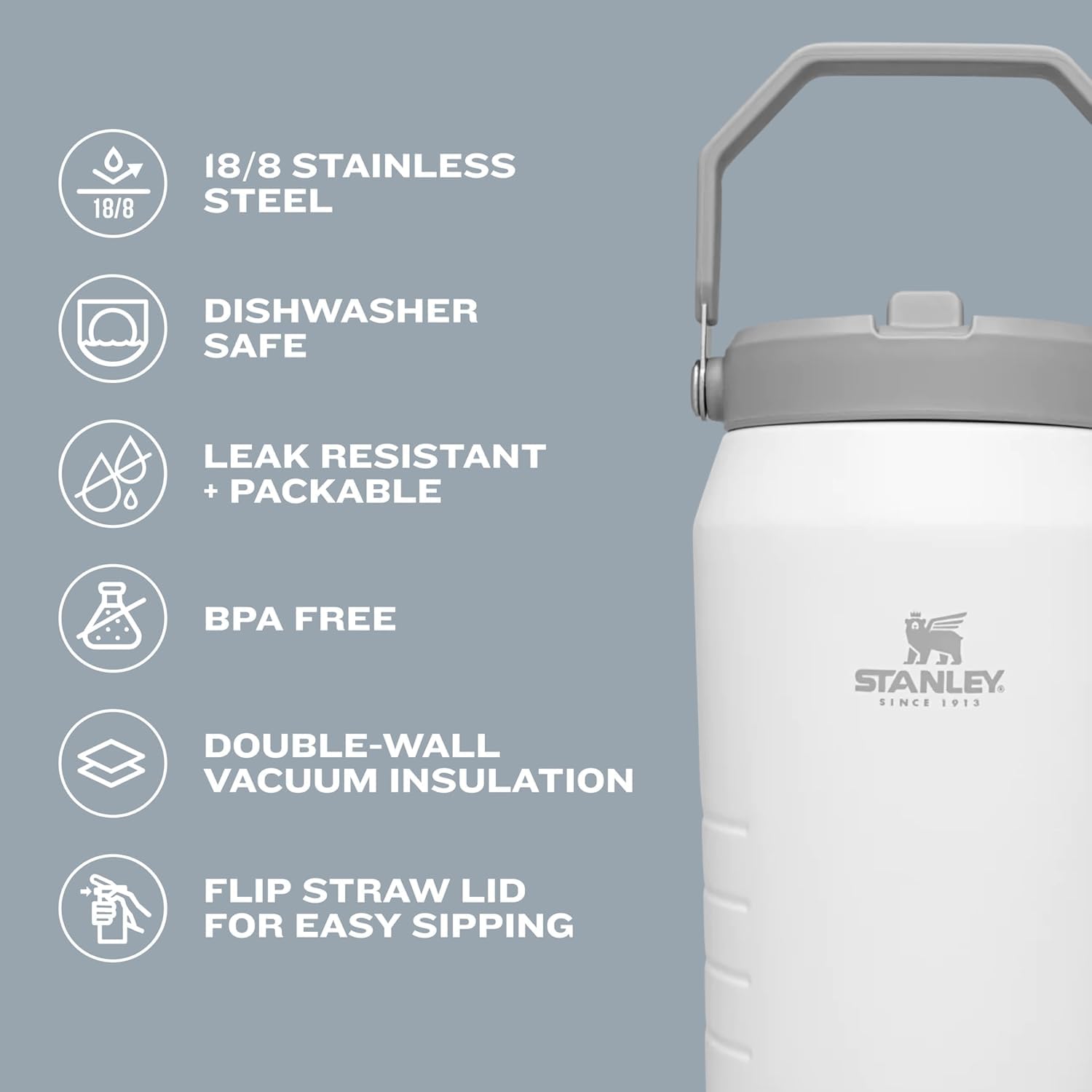 Stanley IceFlow 2.0 Flip Straw Jug with Handle 64 oz | Twist On Lid and Flip Up Straw | Leakproof for Travel and Sports | Insulated Stainless Steel |BPA-Free | Lilac