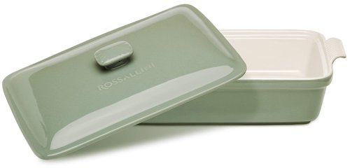 ROSSALLINI Stoneware Casserole Dish Bakeware Set with Lid, Covered Rectangular Dinnerware, Extra Large 4.23 Quart, 13 by 9 Inch, Verde Salvia [Sage Green]