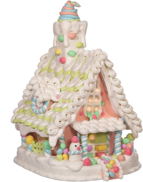 Kurt S. Adler 12.5-Inch Light-Up Pastel Gingerbread House | Battery-Operated Holiday Decor