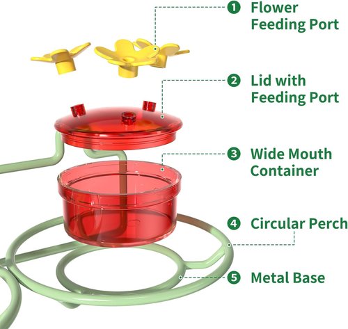 Dreamdrawer Hummingbird Feeder - Small Outdoor Feeder with Strong Suction Cup & Metal Base, 6 Feeding Ports