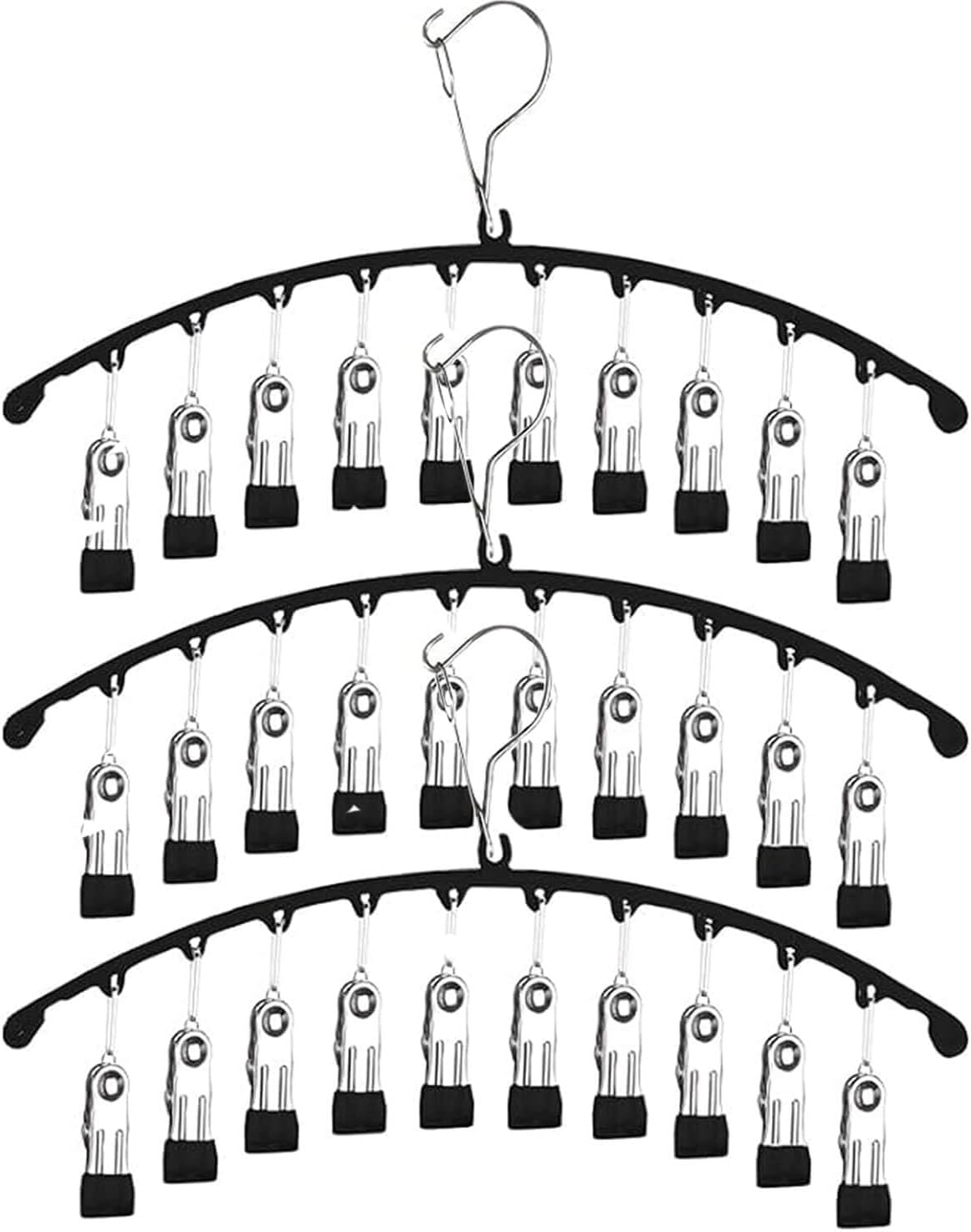 Skiennix Legging Organizer - Space-Saving Metal Hangers with Clips for Closet | 3-Pack, Black