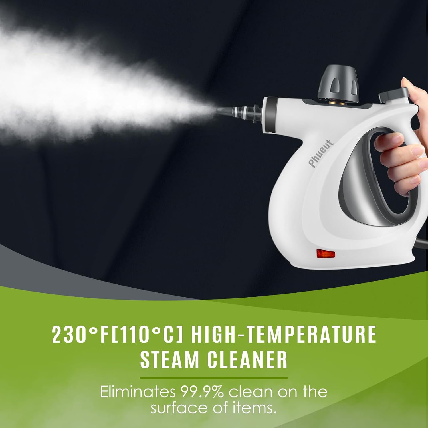 Skiennix Pressurized Handheld Steam Cleaner - Multi-Surface Cleaning with 12 Accessories | Grey
