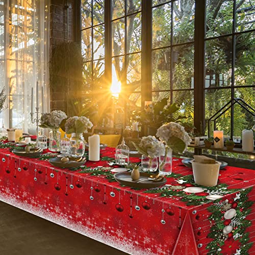 Red Christmas Tree Ball Tablecloth 3 Pack 54x108 Inches Holiday Party Decor
