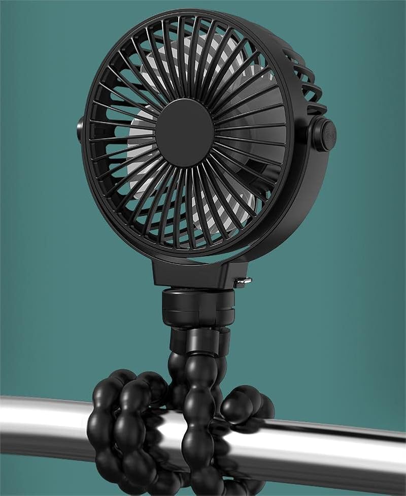 Portable Handheld Fan with Octopus Tripod - Black Personal Cooling Fan for Car Seat & Outdoor Use