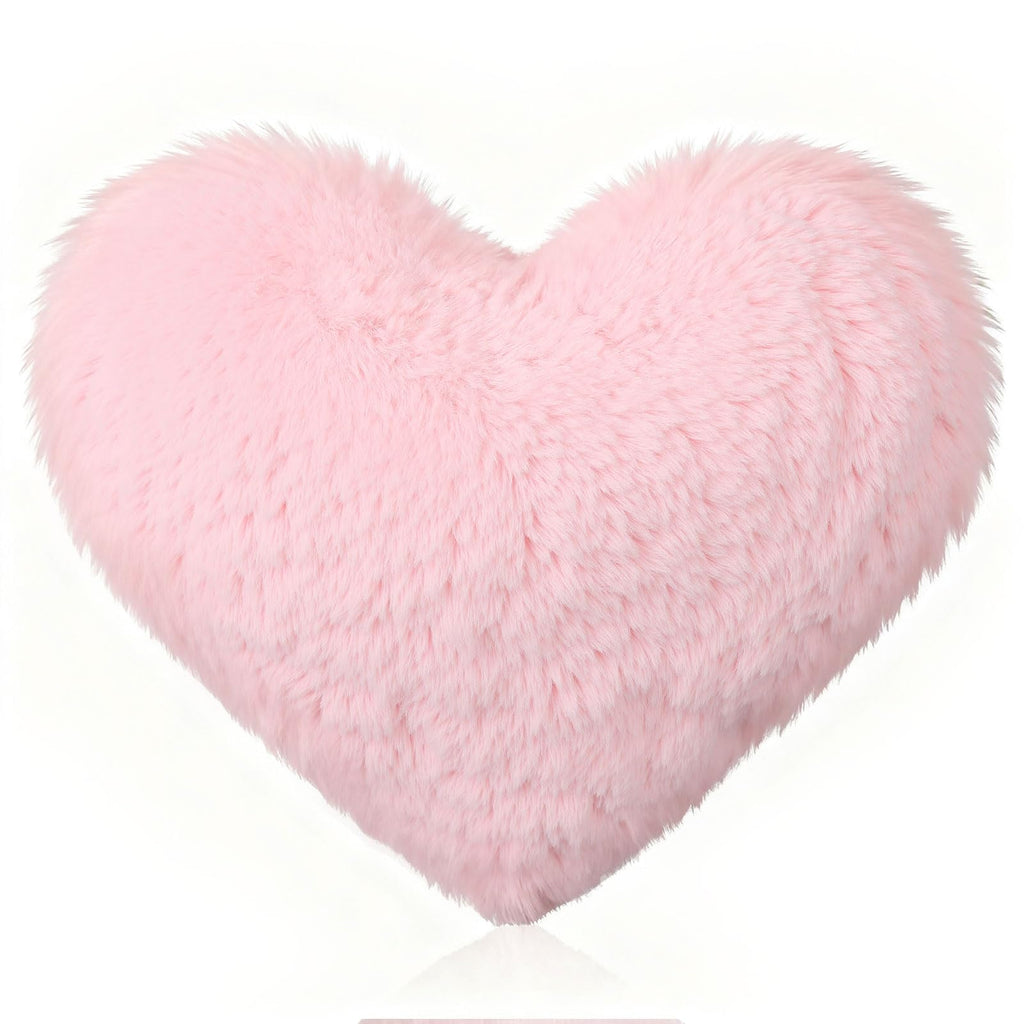 AceOrbit Valentine's Day Heart Mini Pillow 13"x10" Cute Faux Rabbit Fur Decorative Mini Throw Pillow for Bed Couch Cushion Women Valentine's Day Home Decor(Pink)