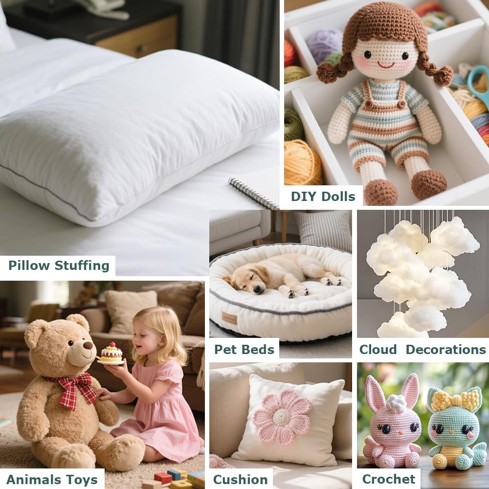 Welacer Polyfill Stuffing - Fluffy Pillow Filling for DIY Plush Toys & Cushions | 36.8oz Premium White Polyester