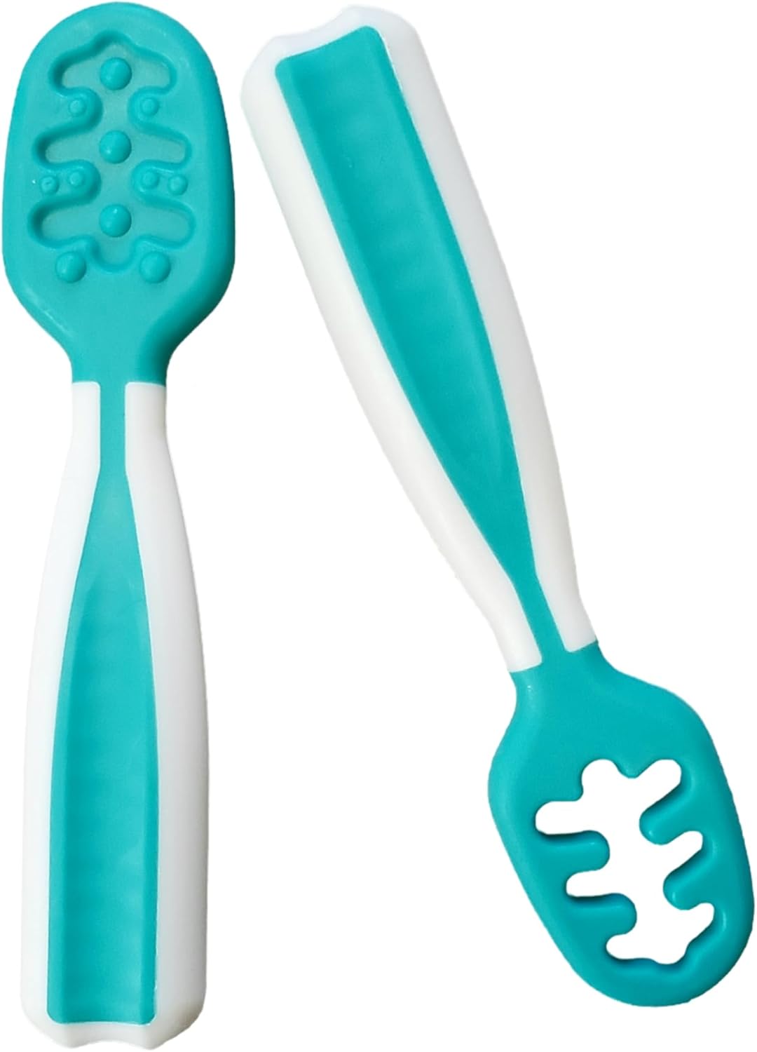 Skiennix Baby Spoons - Silicone Pre-Spoons for 6+ Months - Ideal for Baby Led Weaning | Set of 2 Teal/White