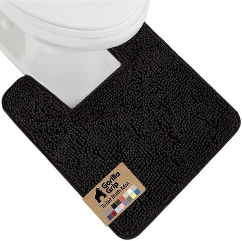 GORILLA GRIP Plush Chenille Bath Rug Mat - Soft, Absorbent, Machine Washable | Black, Square Toilet Base