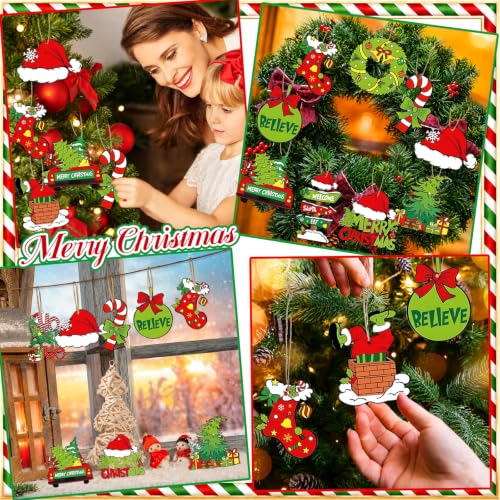 Christmas Tree Decorations 36pcs Wooden Ornaments Red Green White Holiday Decor