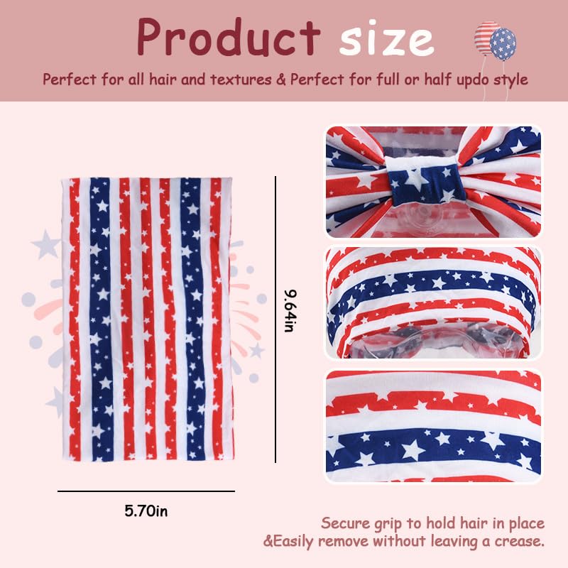 Fourth of July Knotted Headband Red White Blue Hair Bandana for Women