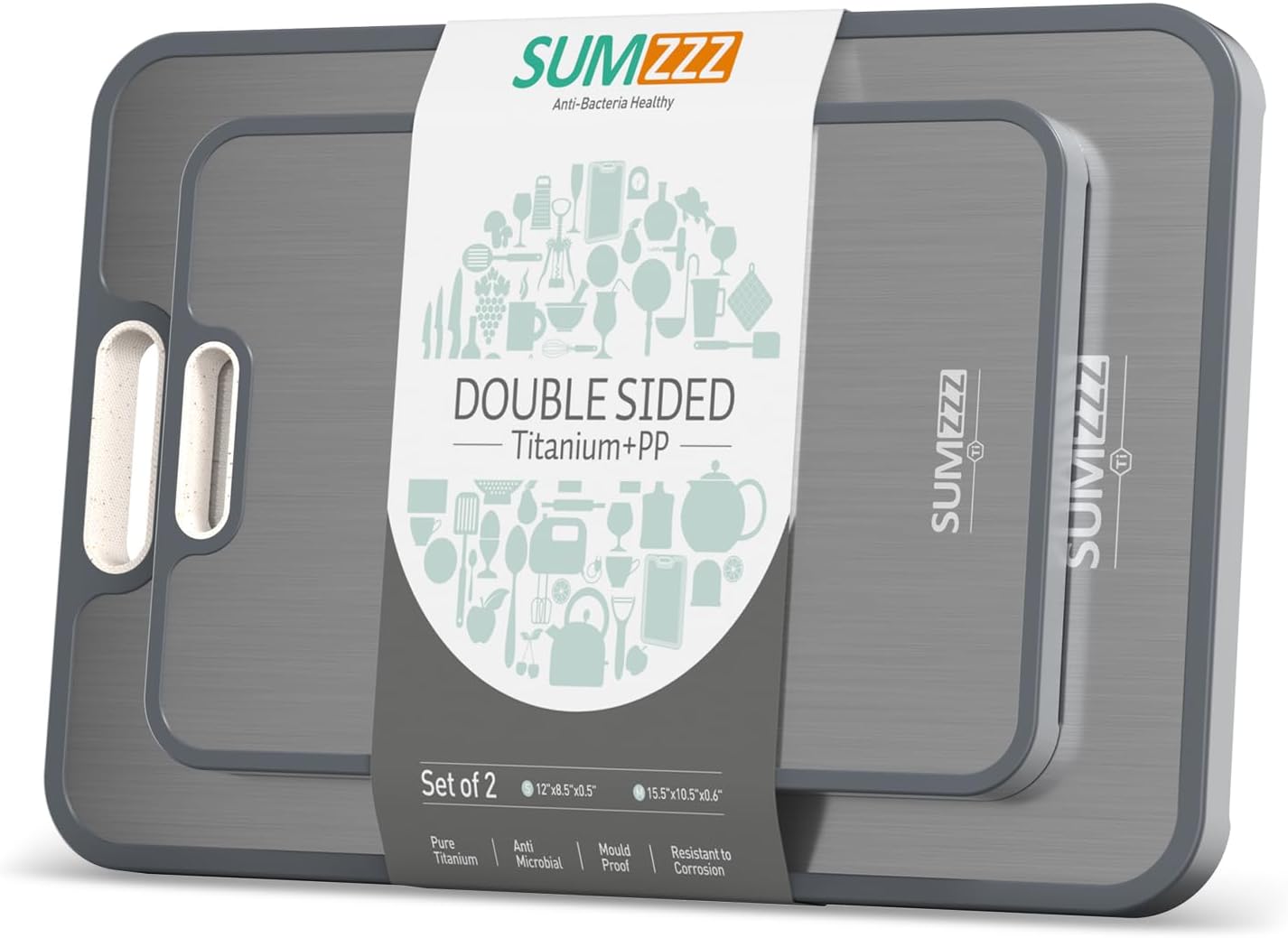 Titanium Cutting Board - Double-Sided Food Grade Design | Easy to Clean, 15.5” x 10.5” & 12” x 8.5”