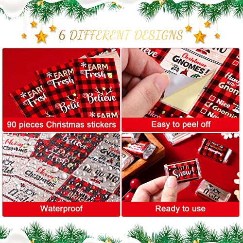 90 Pieces Christmas Candy Bar Wrapper Stickers - Red & Black Plaid