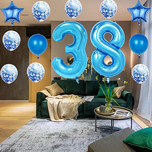 60th Birthday Balloon Decorations Set - 40 Inch Blue Number 60