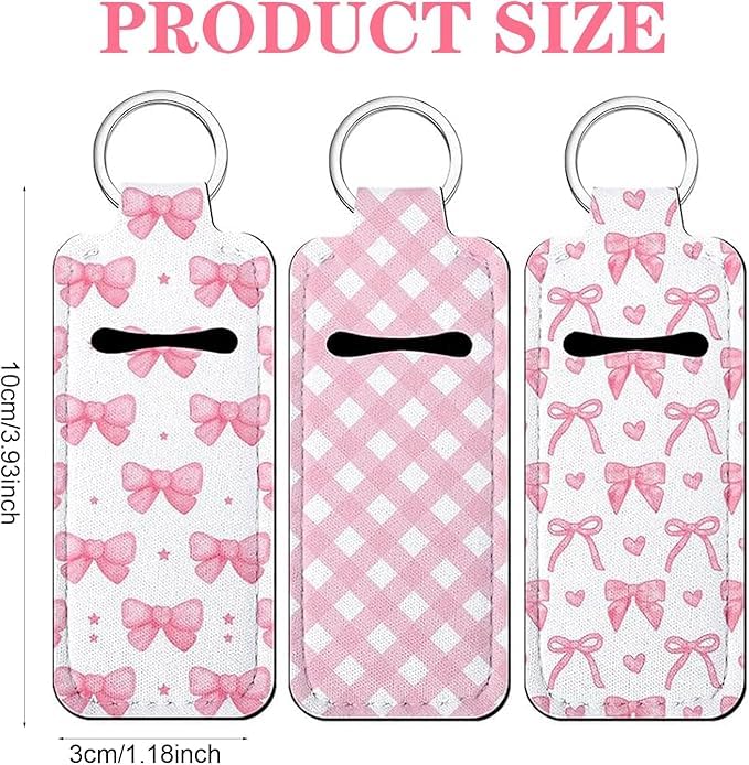 3 Pack Lipstick Holder Keychain - Neoprene Clip-On Pouch for Women