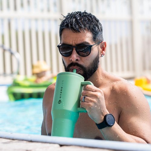 HydroJug Traveler - 32 Oz Insulated Water Bottle with Handle & Flip Straw - Leak Resistant, Sage