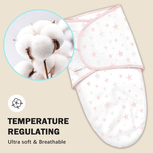 Cute Castle Baby Swaddle Sleep Sacks - Ergonomic Newborn Swaddles for Boys & Girls | 3-Pack (0-3 Months - Pink, Moon, Stars)