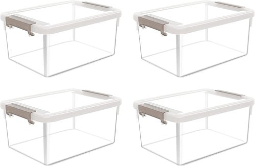 Citylife Small Storage Bins - 4 Pack Clear Plastic Containers with Lids | 3.2 QT Stackable Organizers