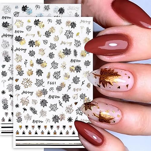 Fall Maple Leaf Nail Art Stickers 8 Sheets 3D Thanksgiving Decals