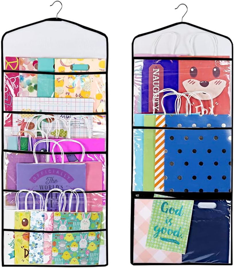 ProPik Gift Bag Storage Organizer - Double-Sided Design with Multiple Pockets | 38 x 16 Inch PVC (Black)