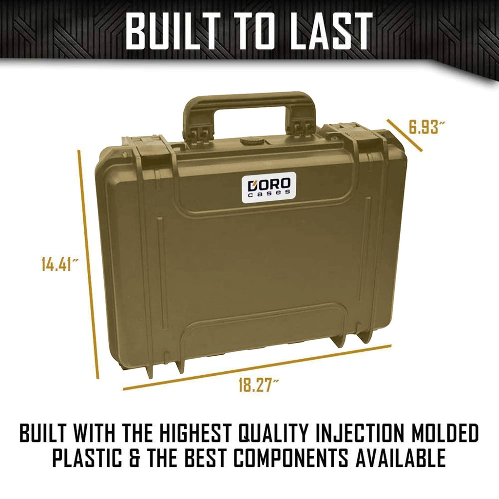 4 Pistol 12 Magazine Doro Gun Case with Custom MyCaseBuilder Foam Insert - Waterproof, Heavy Duty - Tactical Firearms, Ammunition, and Accessory Holder - Sahara Case x Black Foam - 18 x 14 x 7 Inches