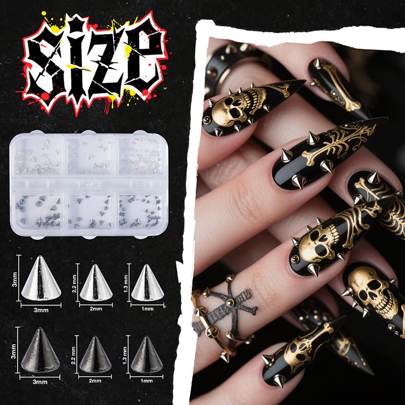 3D Mini Metal Nail Art Spikes for Gothic Manicure - 2 Boxes