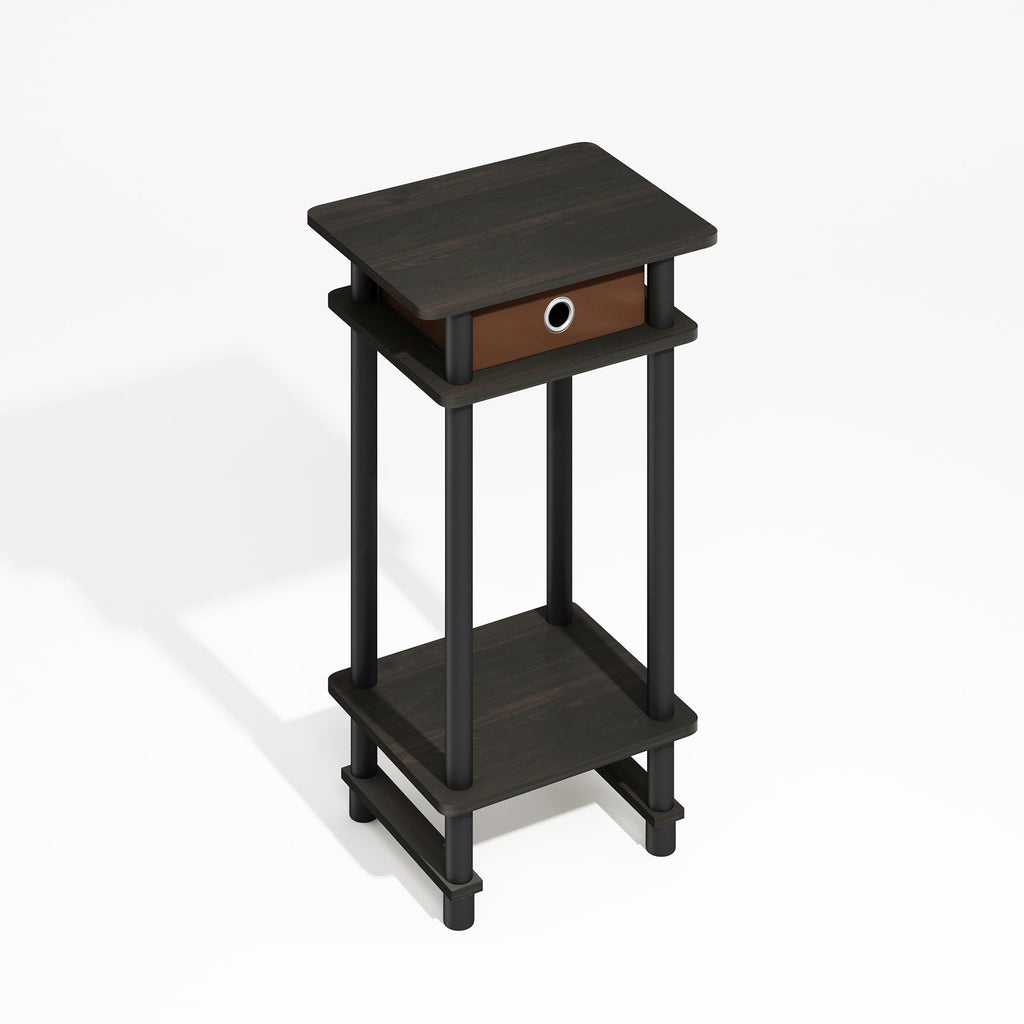 Furinno Turn-N-Tube Side Table, 3-Tier End Table with Storage Bin, Open Shelf Night Stand, Bedside Table, Toolless Assembly, for Living Room, Bedroom, Black Espresso