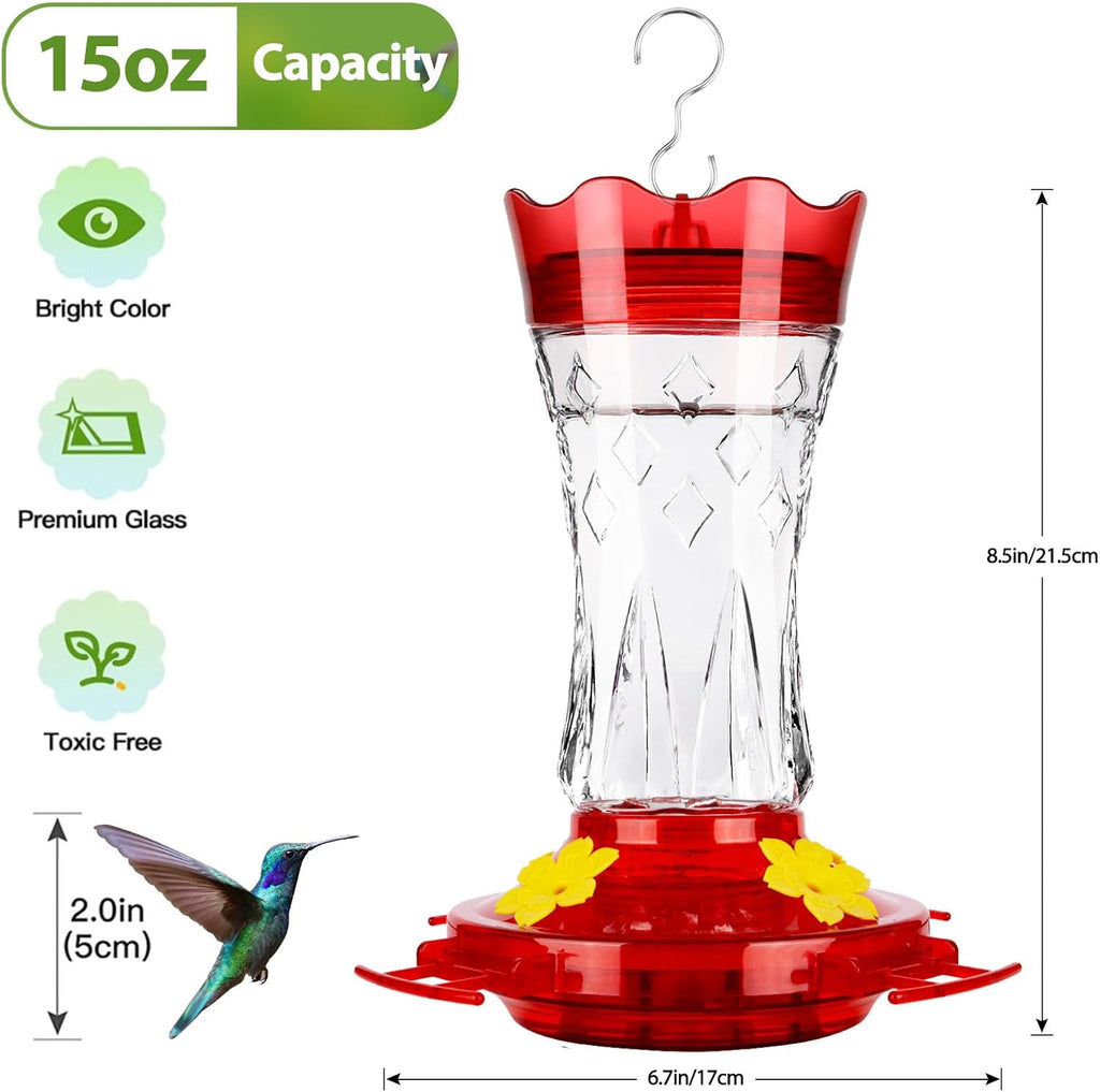 BOLITE Glass Hummingbird Feeder - 15 Ounce Leak-Proof Design with 4 Bee Guards | Red Stars Decor, 2 Pack