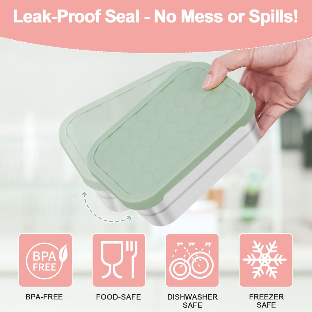 Caperci 25oz Stainless Steel Food Containers, 3-Pack Bento Lunch Box with Silicone Lids, Leak-Proof Reusable Meal Prep Container for Sandwiches & Snacks, BPA-Free (720ML)