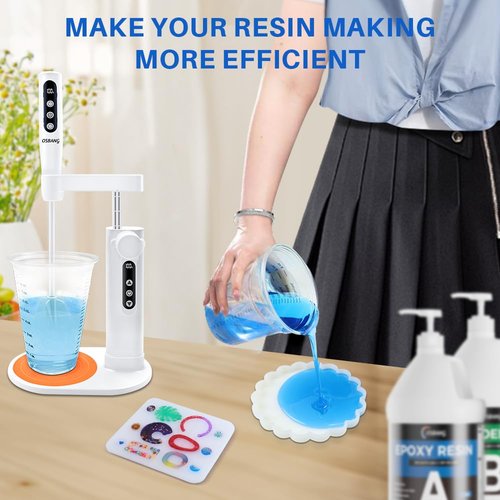 OSBANG Electric Resin Mixer with Stand, Rechargeable Epoxy Resin Mixer with Hands-Free Resin Mixer Stand for Save Your Wrist, Resin Accessories for Resin, Silicone, Resin Molds, Soap Making & More