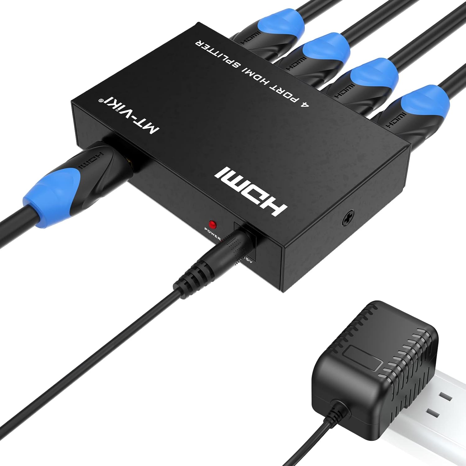 MT-ViKI HDMI Splitter - 1 In 4 Out 4K 30Hz HDMI Distributor for Gaming Consoles & PCs | Power Adapter Included