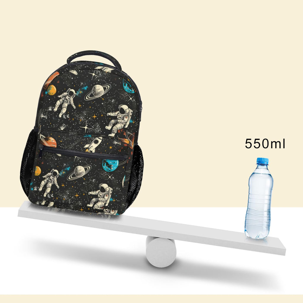 Jollitot Space Backpack for Boys with Insulated Lunch Box Pencil Case (3 Set), 17 Inch Large Lightweight School Bookbag for Elementary Middle School Kids, Waterproof Astronaut Travel Daypack (Black)