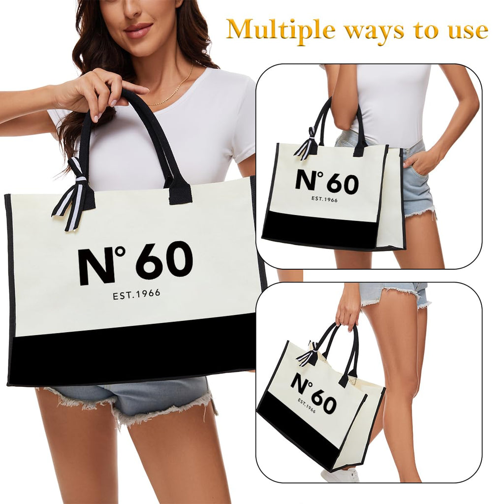 NGLIV 60th Birthday Gifts for Women,1966 Birthday Gifts for Women Travel Canvas Tote Bag and Makeup Bag, Unique 60 Years Old Birthdays Gift for Mom Wife Aunt Friends Her
