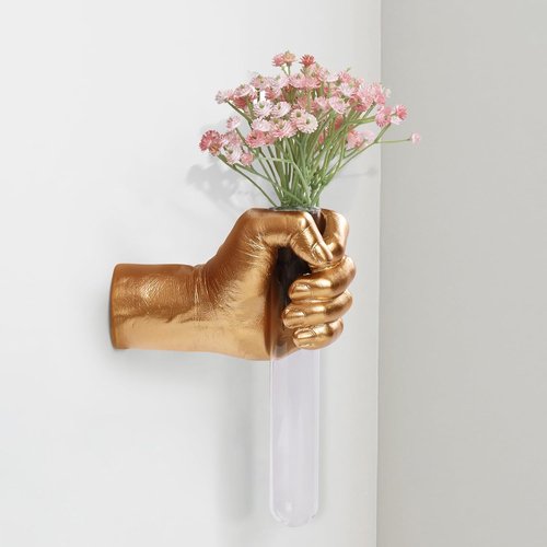 Gold Wall Sculptures - Unique Hand Vases Home Decor | Modern Eclectic Wall Art Statue