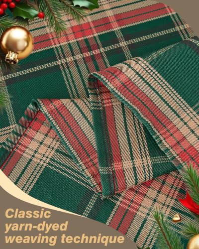 Forest Green Rectangular Christmas Tartan Tablecloth 60x120 Inch - Rustic Holiday Decor