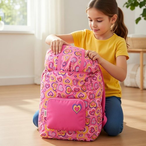 Emily Rose Playful Hearts Kids Sleeping Bag Set 3 Piece – Pink Hearts Slumber Sack, 100% Cotton Pillow Case & Backpack Carry Case – Ages 3-12 Nap Mat for Sleepovers Travel