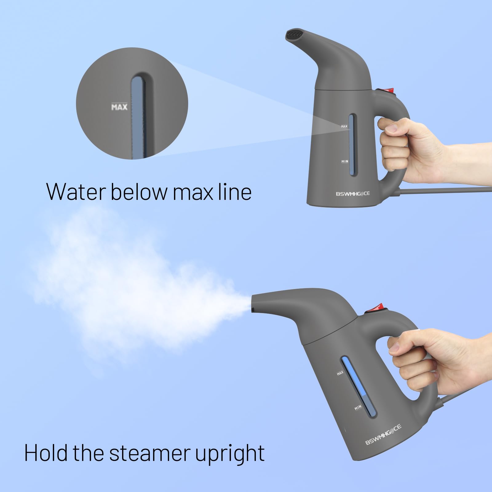 Steamer for Clothes, Travel Handheld Garment Steamer, Portable Clothes Steamer Remove Wrinkle,Ideal for ALL Fabrics,18 minutes Continuous Steam, One button Design, Easy to Use (Gray)