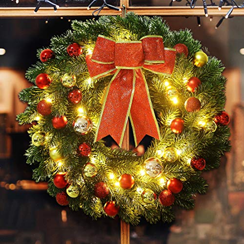 16-Inch Pre-lit Christmas Wreath with Hanging Hook and 40 LED Lights - Battery Operated Holiday Decor
