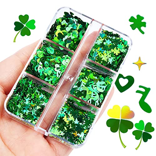St. Patrick's Day 6-Grid Holographic Shamrock Nail Glitter & Sequins
