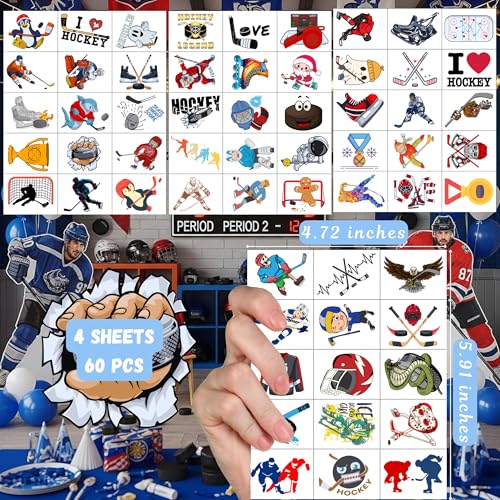 Ice Hockey Temporary Tattoos - 60 Pcs Party Favors and Supplies
