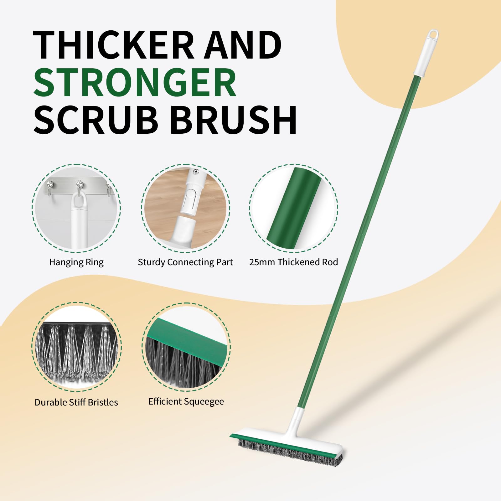 Floor Scrub Brush, 51" Long Handle Scrub Brushes for Cleaning 2 in 1 Heavy Duty Deck Brush Stiff Bristle Tile Floor Scrubber for Shower Bathroom Garage Kitchen Wall Tub and Swimming Pool