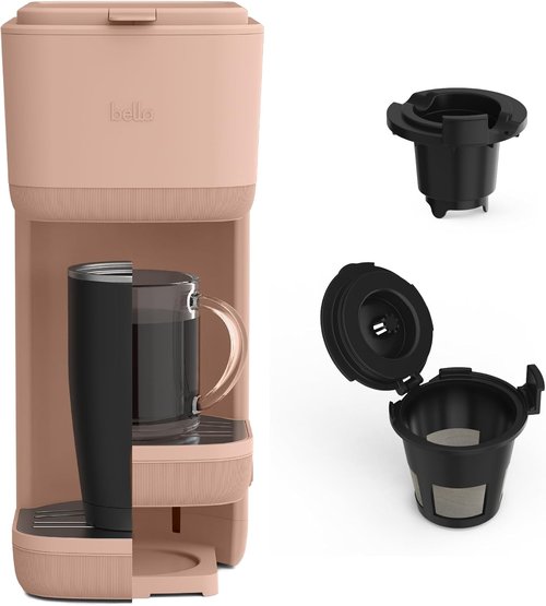 BELLA Single Serve Coffee Maker - K Cup & Ground Coffee Compatible | Adjustable Drip Tray, Auto Shutoff, 6oz to 14oz Brews, Blossom