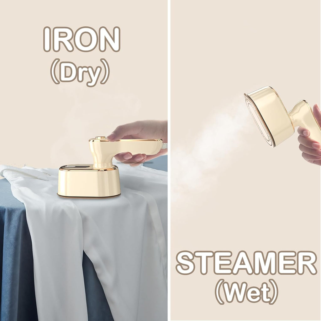 Skiennix Travel Steamer Iron - Mini Portable Ironing Machine for Clothes | Ideal for College Dorms & Home Essentials (Beige)