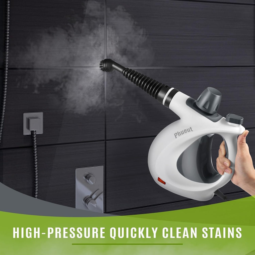 Skiennix Pressurized Handheld Steam Cleaner - Multi-Surface Cleaning with 12 Accessories | Grey
