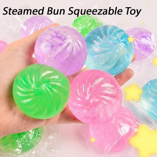 Glitter Dumpling Squishies - Sensory Stress Relief Toy for Adults | Cute Fidget Decompression Gift (4 Colors, 4pcs)