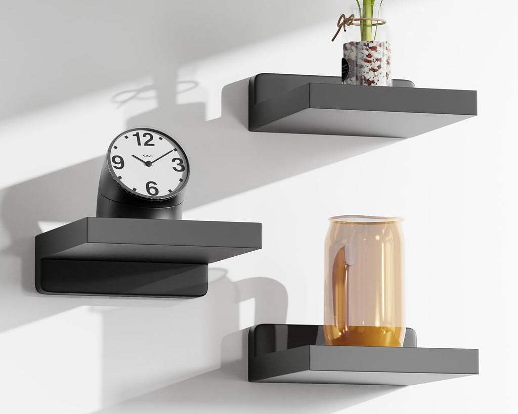 QsQueen Small Floating Shelves - 5 Inch Mini Wall Shelf for Bathroom & Living Room | 3 Pack with Dual Installation Options
