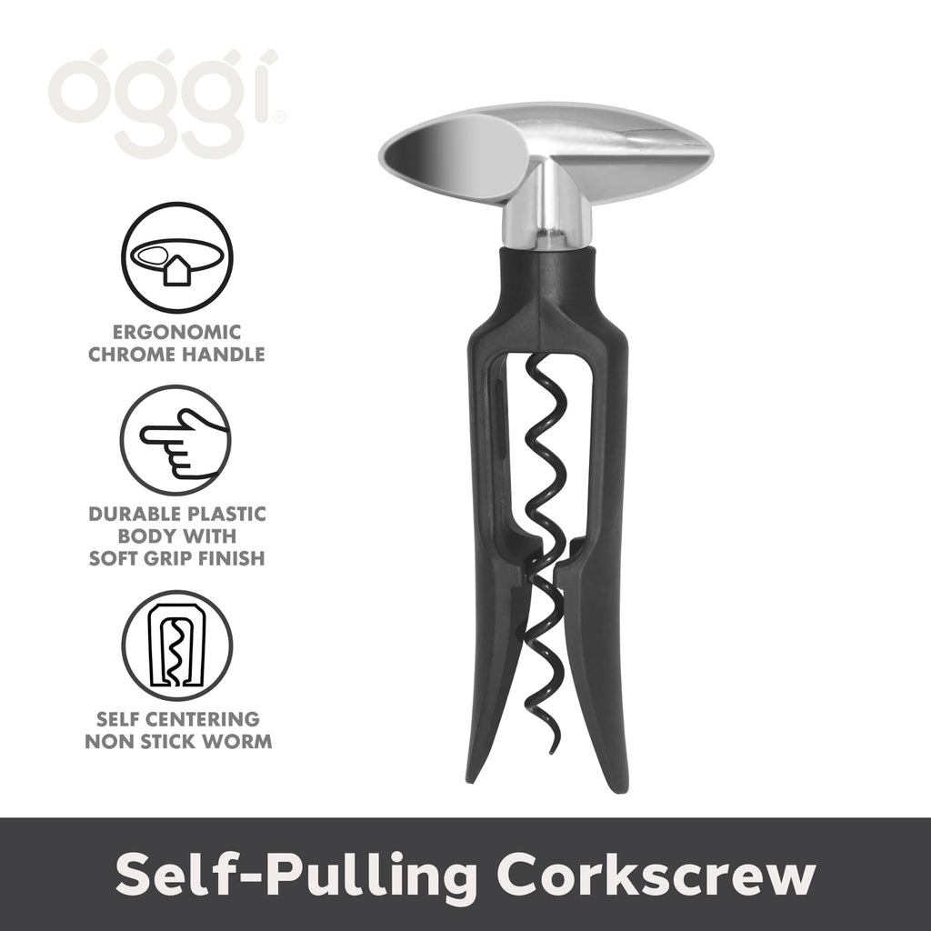 OGGI Wine Bottle Opener, Self Pulling Corkscrew - Self-Centering Non-Stick Wine Opener Cork Screwer, Effortless Wine Corker - Black 8.5"